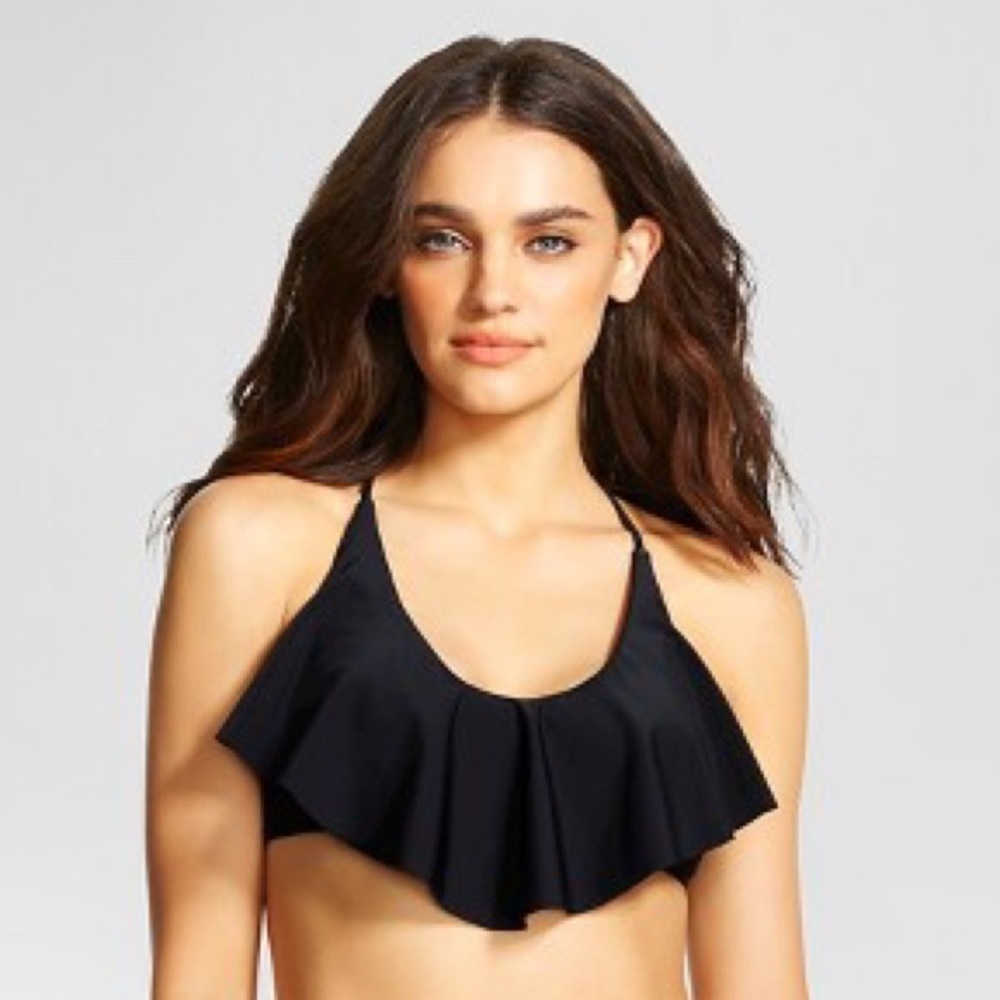 Black Ruffle Bikini Top